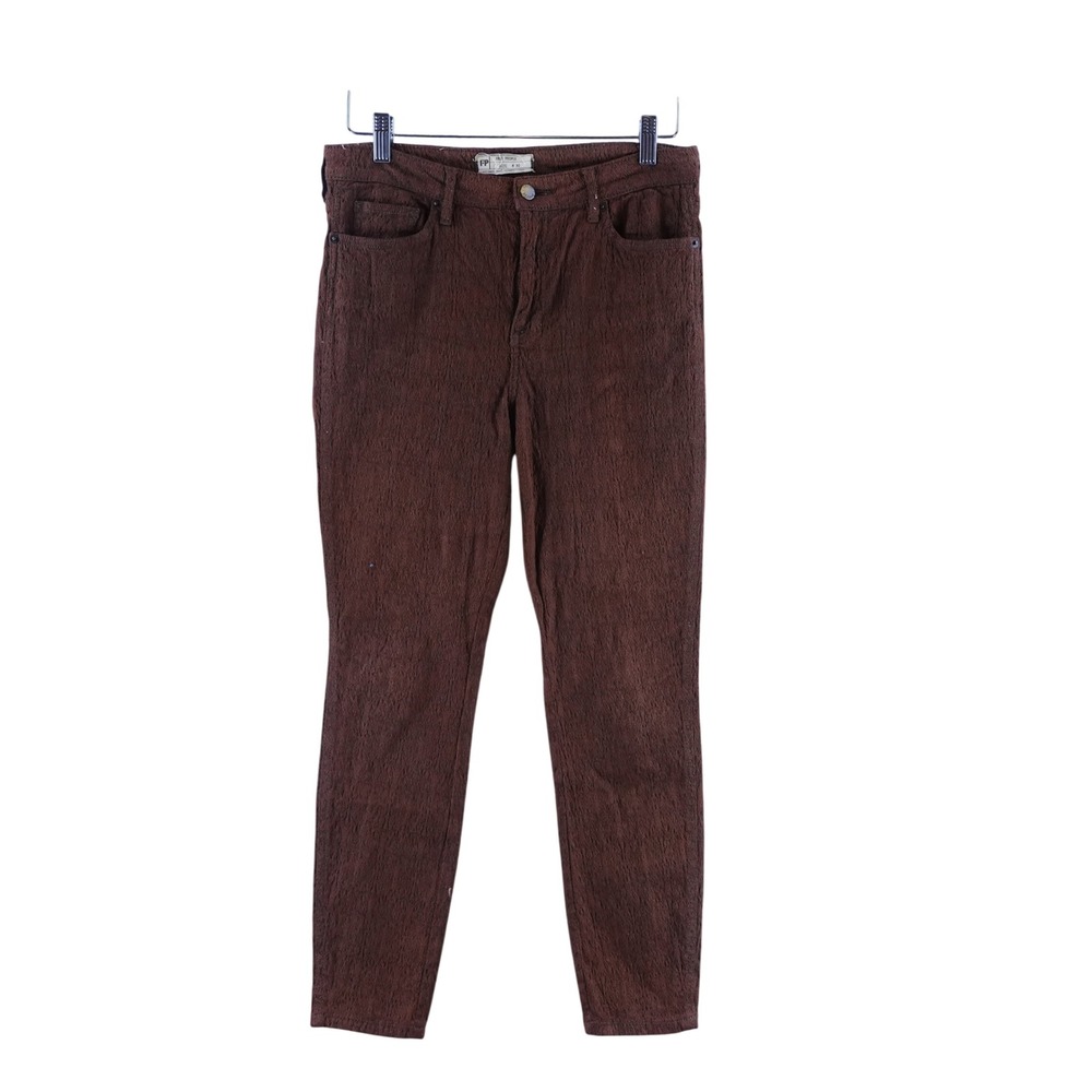 Free People Women Size 30x26 Brown Textured Jacquard Skinny Pants Stretch